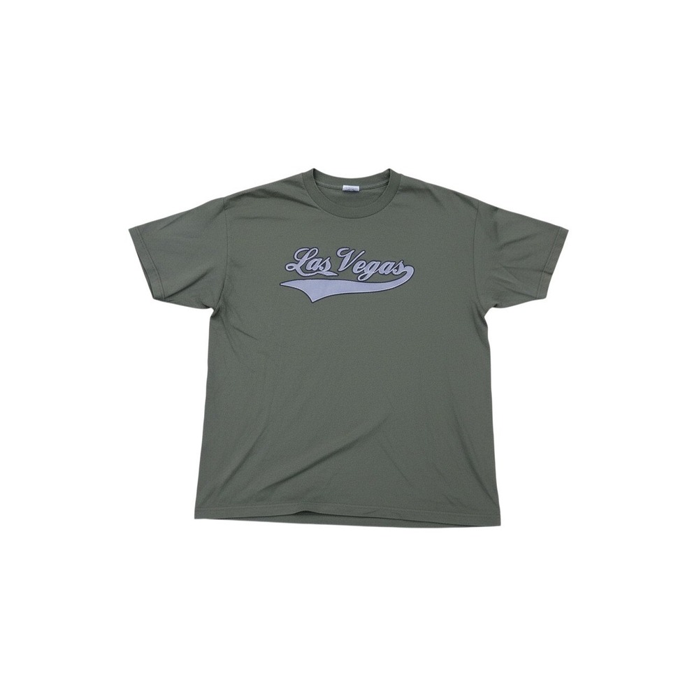 Gildan T-Shirt Mens XL Green Las Vegas Script Graphic Short Sleeve Cotton Tee